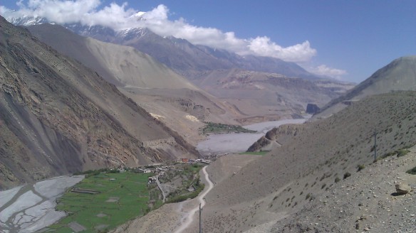A view towards Upper Mustang past the town of Kagobeni below...